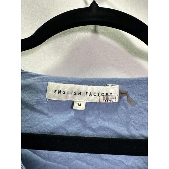 English Factory Blue Denim Lace Up Mini Dress Size M with Paint Chipping on Ring - Picture 5 of 7